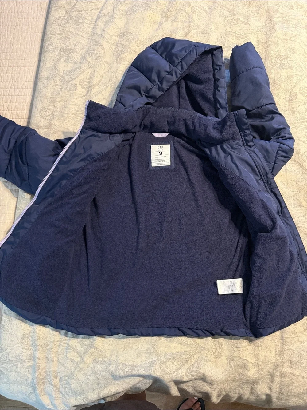 GAP Navy Hooded Puffer Jacket with Light Lavender Zip